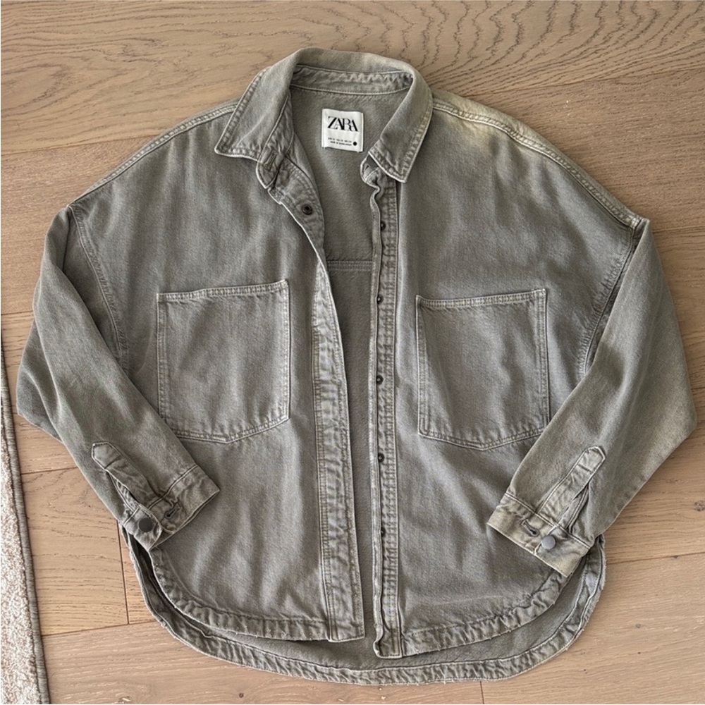 Zara Khaki Green denim Jacket